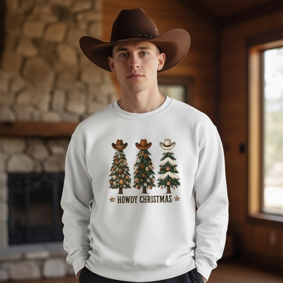 Christmas Tree Sweatshirt Howdy Christmas gifts Women Men soft fun cozy White - Picture 4 of 11